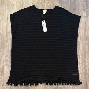 Elegant Black Pom-Pom Trim Coverup